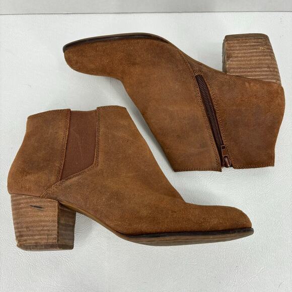 Lucky Brand Tulayne Ankle Bootie Side Zip Boot Brown Leather Block Heel Size 8.5 - Picture 2 of 14